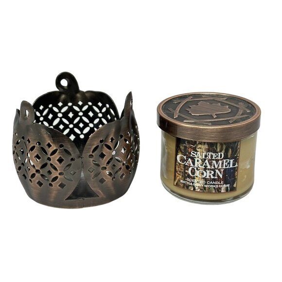 Bath & Body Works Salted Caramel Corn 1.3 Oz Bronze Pumpkin Mini Sleeve Holder - Picture 1 of 10